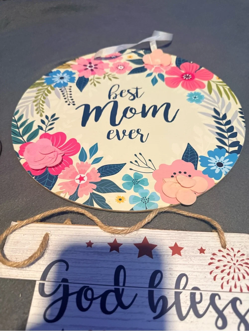 Best Mom Ever Floral Wall Sign - Pink & Blue